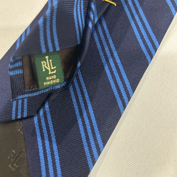 Ralph Lauren Blue and Black Striped Silk Tie - Picture 4 of 4